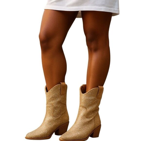 Forever Cowboy Western Ankle Boots Rhinestone Bling River01 Champagne Size 6 - Picture 1 of 5